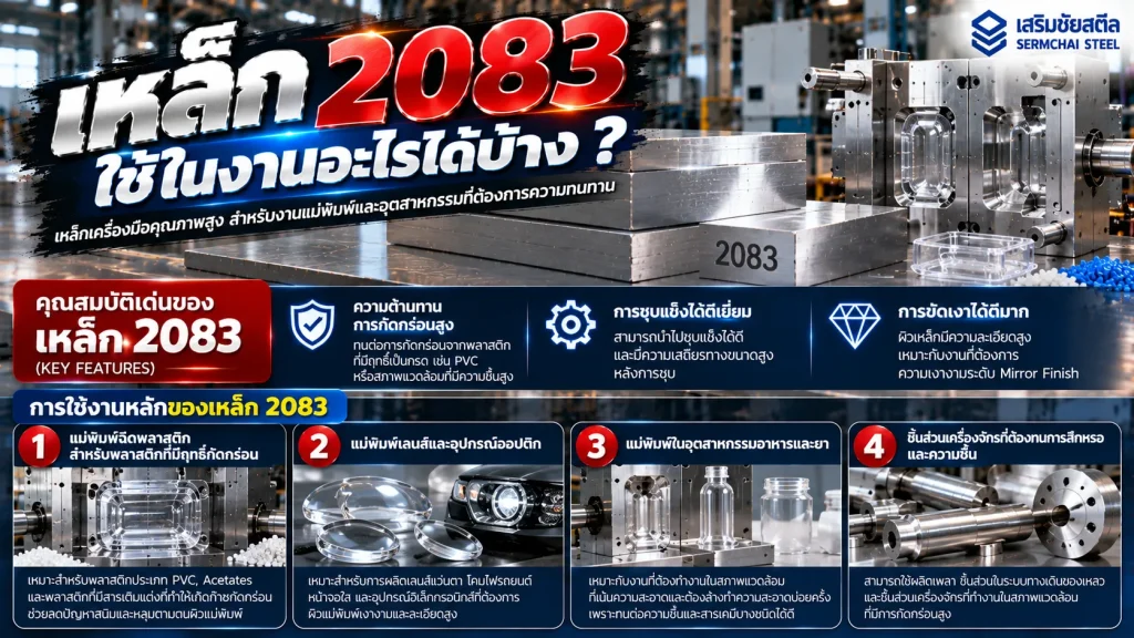 เหล็ก 2083 คืออะไร? 1 เหล็ก 2083 สำหรับงานแม่พิมพ์ฉีดพลาสติก แม่พิมพ์เลนส์ และชิ้นส่วนเครื่องจักรที่ต้องการความทนทานต่อการกัดกร่อน