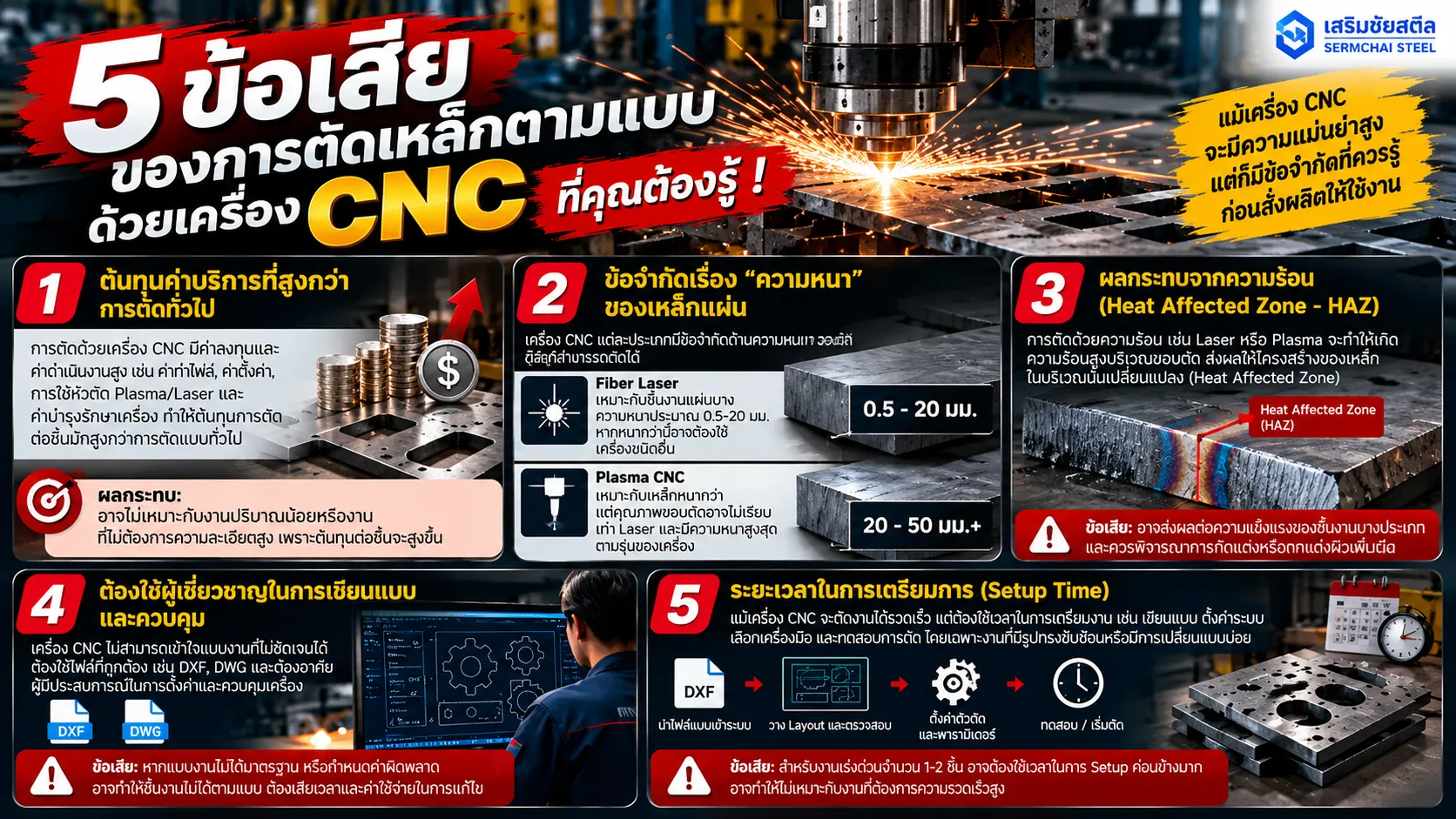เครื่อง CNC ตัดเหล็กแผ่นตามแบบในโรงงานอุตสาหกรรม แสดงกระบวนการตัดเหล็กด้วยระบบอัตโนมัติ