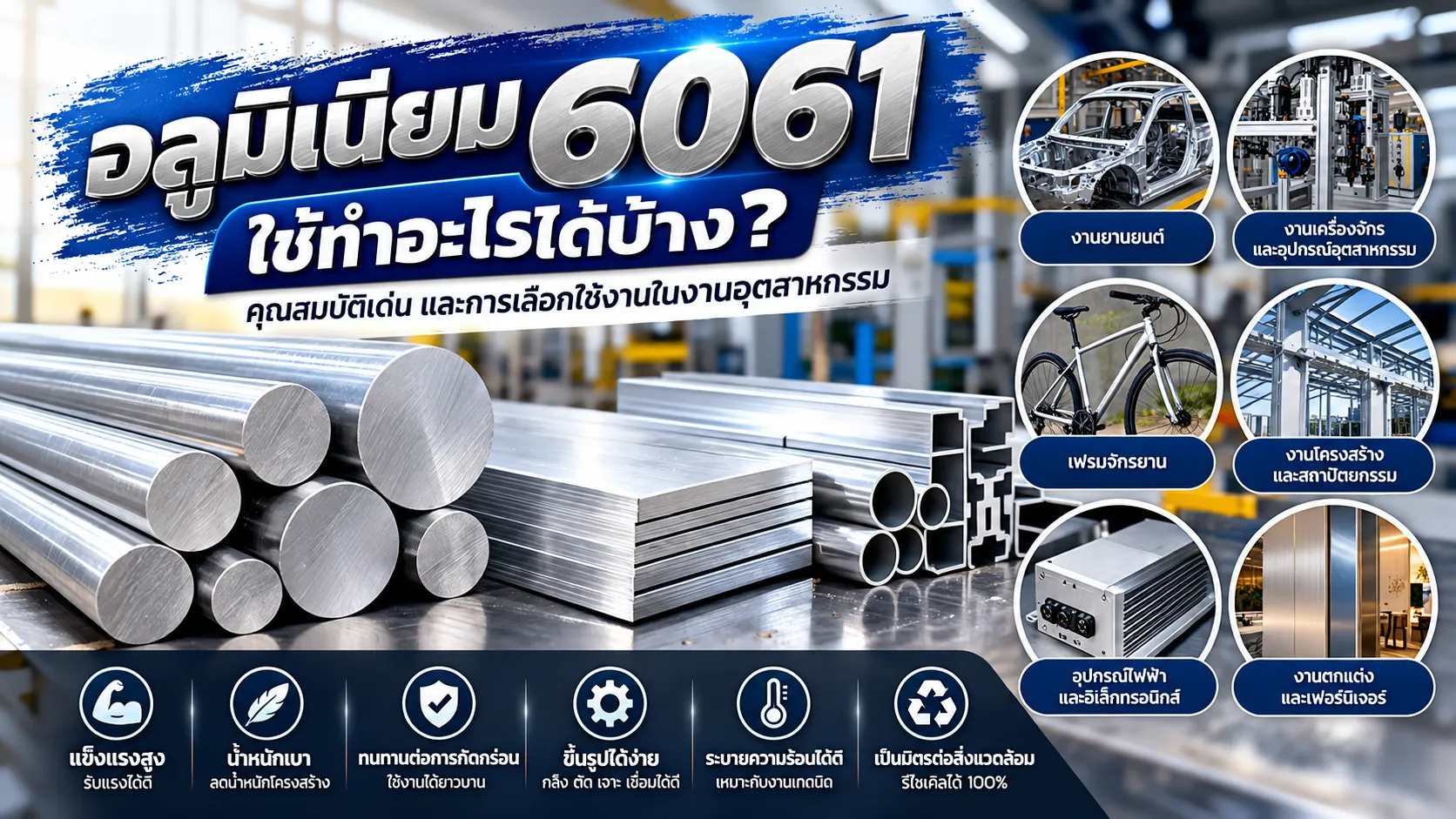 อลูมิเนียม 6061 ใช้ทำอะไร? คุณสมบัติและการเลือกใช้งาน