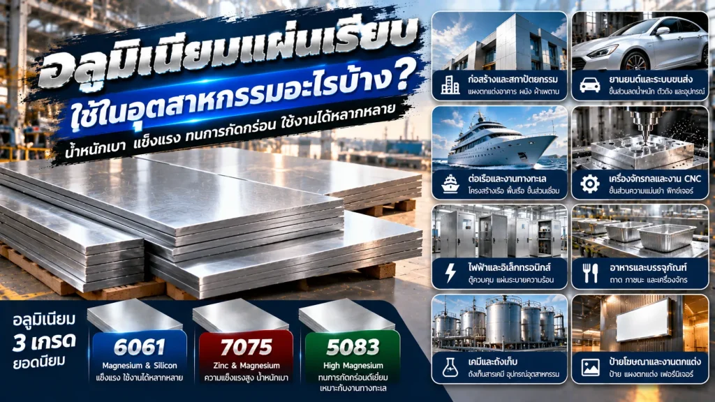 การใช้งานอลูมิเนียมแผ่นเรียบในอุตสาหกรรมก่อสร้าง ยานยนต์ ต่อเรือ เครื่องจักร และงานผลิตชิ้นส่วน