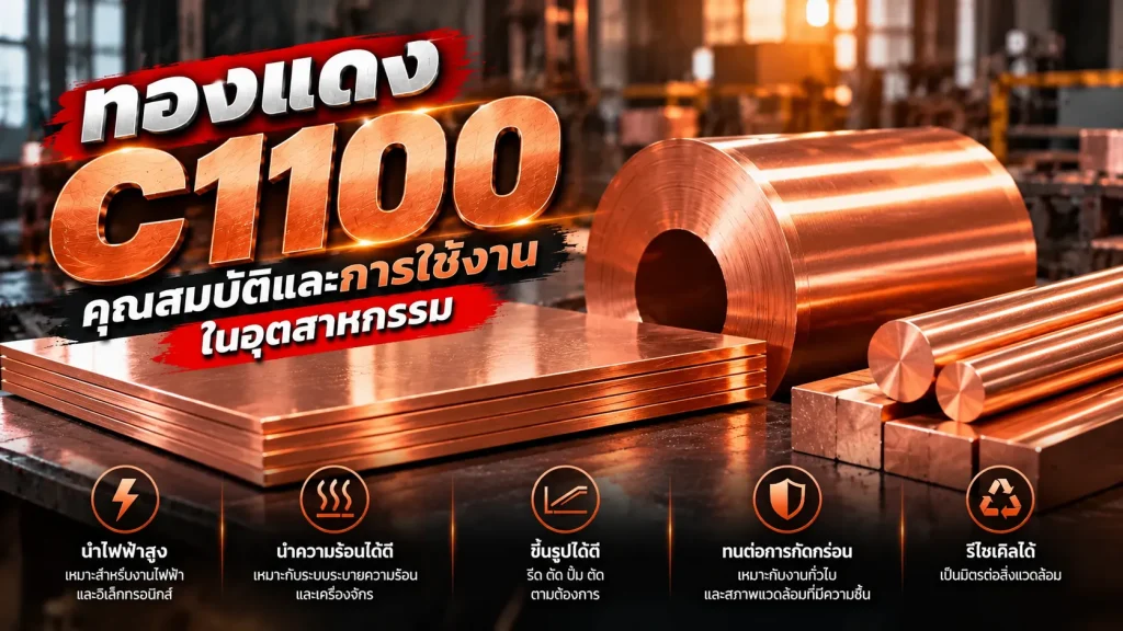 ทองแดง C1100 คุณสมบัติและการใช้งานในอุตสาหกรรม 1 ทองแดง C1100 คุณสมบัติการนำไฟฟ้า การนำความร้อน และการใช้งานในอุตสาหกรรม
