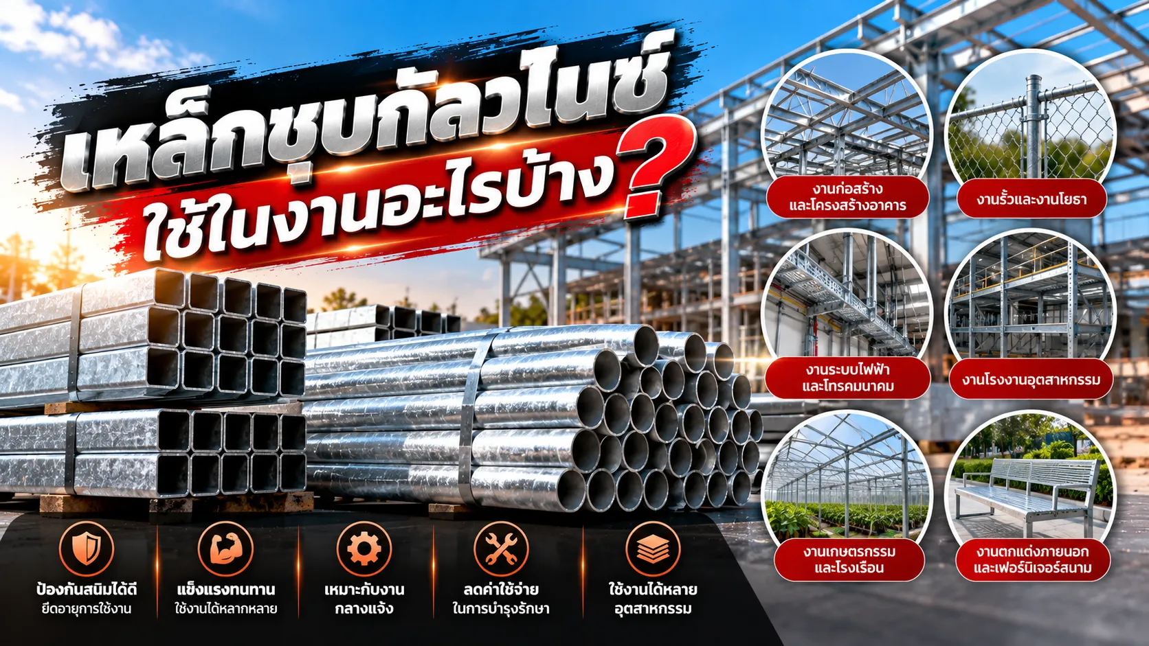 เหล็กชุบกัลวาไนซ์ ใช้ในงานอะไรบ้าง? คุณสมบัติและข้อดี