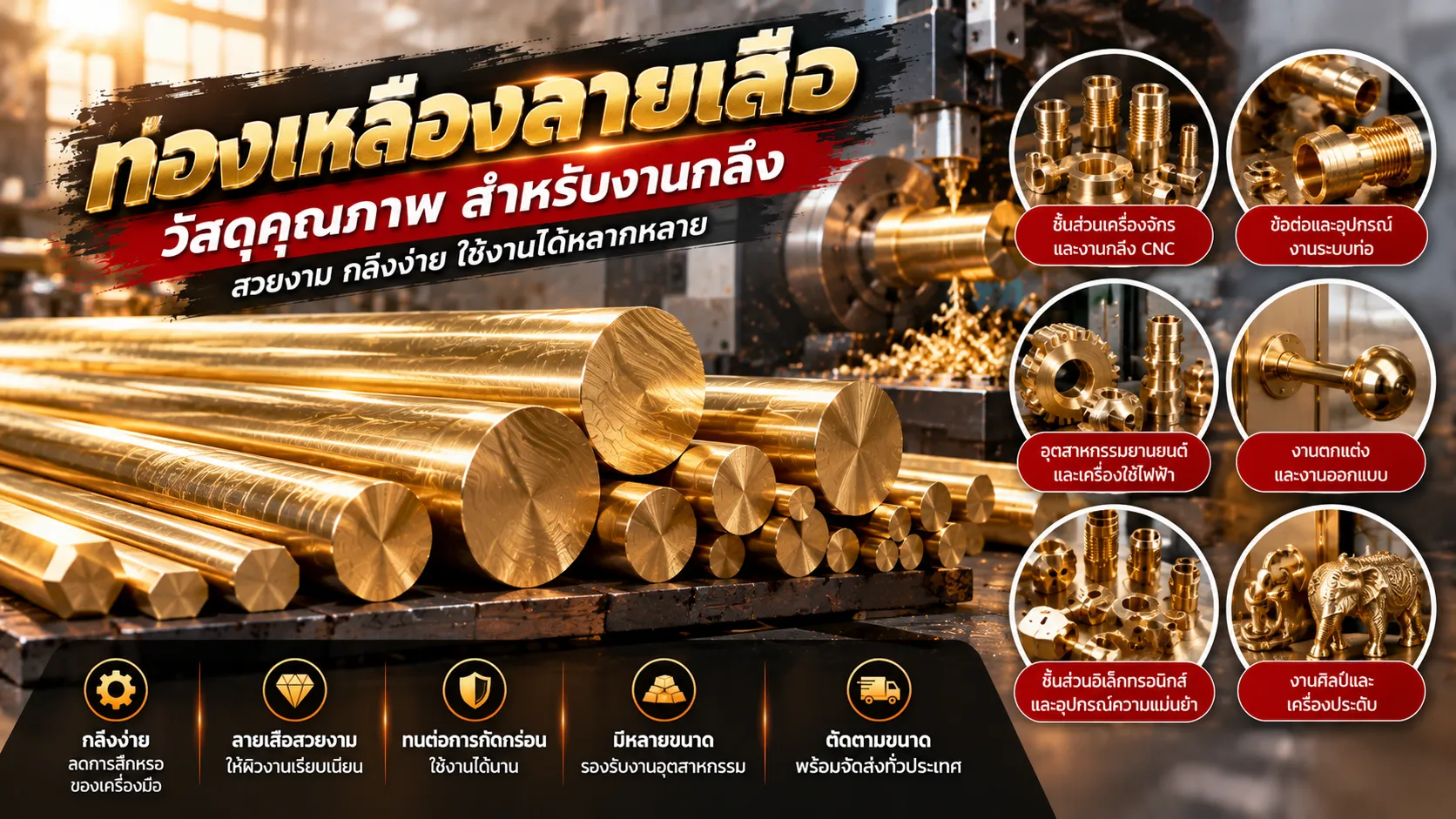 ทองเหลืองลายเสือ ใช้ทำอะไรได้บ้าง? งานกลึงและตกแต่ง